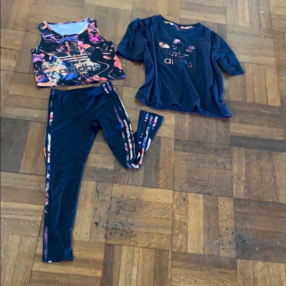 Adidas marching crop top, Capri leggings & shirt